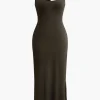 Asymmetric Cut Out Sleeveless Slit Midi Dress>MICAS Sale