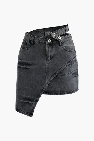 Asymmetric Denim Mini Skirt>MICAS New