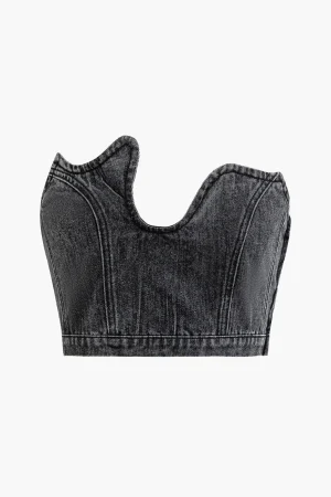Asymmetric Denim Tube Top>MICAS Hot