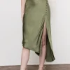 Asymmetric Hem Slit Button Deco Skirt>MICAS Outlet