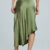 Asymmetric Hem Slit Button Deco Skirt>MICAS Outlet
