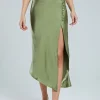Asymmetric Hem Slit Button Deco Skirt>MICAS Outlet