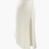 Asymmetric Hem Slit Button Deco Skirt>MICAS Outlet