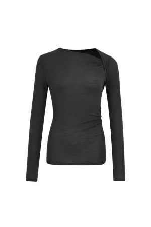 Asymmetric Neckline Long Sleeve Top>MICAS New