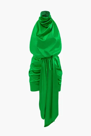 Asymmetric Satin Halter Mini Dress>MICAS Best