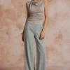 Asymmetric Waist Ruched Straight Leg Pants>MICAS New