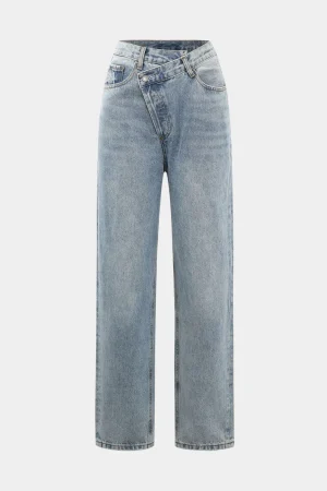 Asymmetric Waist Straight Leg Jeans>MICAS Online