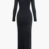 Asymmetrical Cut Out Long Sleeve Slit Knit Maxi Dress>MICAS Sale