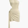 Asymmetrical Cut Out Ruched Tie Mini Dress>MICAS Online