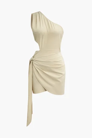 Asymmetrical Cut Out Ruched Tie Mini Dress>MICAS Online