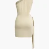 Asymmetrical Cut Out Ruched Tie Mini Dress>MICAS Online
