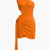 Asymmetrical Cut Out Ruched Tie Mini Dress>MICAS Online