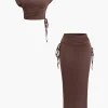 Asymmetrical Drawstring Short Sleeve Crop Top And Maxi Skirt Set>MICAS Outlet