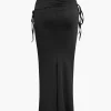 Asymmetrical Drawstring Short Sleeve Crop Top And Maxi Skirt Set>MICAS Outlet