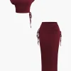 Asymmetrical Drawstring Short Sleeve Crop Top And Maxi Skirt Set>MICAS Outlet