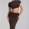 Asymmetrical Drawstring Short Sleeve Crop Top And Maxi Skirt Set>MICAS Outlet