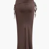 Asymmetrical Drawstring Short Sleeve Crop Top And Maxi Skirt Set>MICAS Outlet