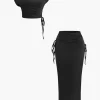Asymmetrical Drawstring Short Sleeve Crop Top And Maxi Skirt Set>MICAS Outlet