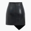 Asymmetrical Faux Leather Ruched Skirt>MICAS Outlet