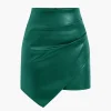 Asymmetrical Faux Leather Ruched Skirt>MICAS Outlet