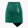 Asymmetrical Faux Leather Ruched Skirt>MICAS Outlet