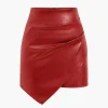 Asymmetrical Faux Leather Ruched Skirt>MICAS Outlet