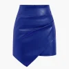 Asymmetrical Faux Leather Ruched Skirt>MICAS Outlet