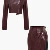 Asymmetrical Faux Leather Skirt Set>MICAS Outlet