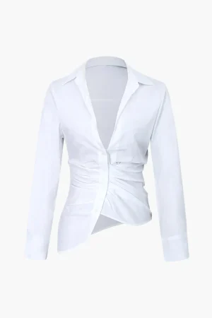 Asymmetrical Hem Pleated Shirt>MICAS Sale