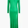 Asymmetrical Hem Round Neck Ruched Long Sleeve Maxi Dress>MICAS New