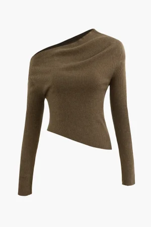 Asymmetrical Long Sleeve Rib Knit Top>MICAS Fashion