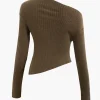 Asymmetrical Long Sleeve Rib Knit Top>MICAS Fashion