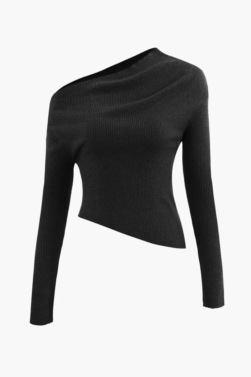 Asymmetrical Long Sleeve Rib Knit Top>MICAS Fashion