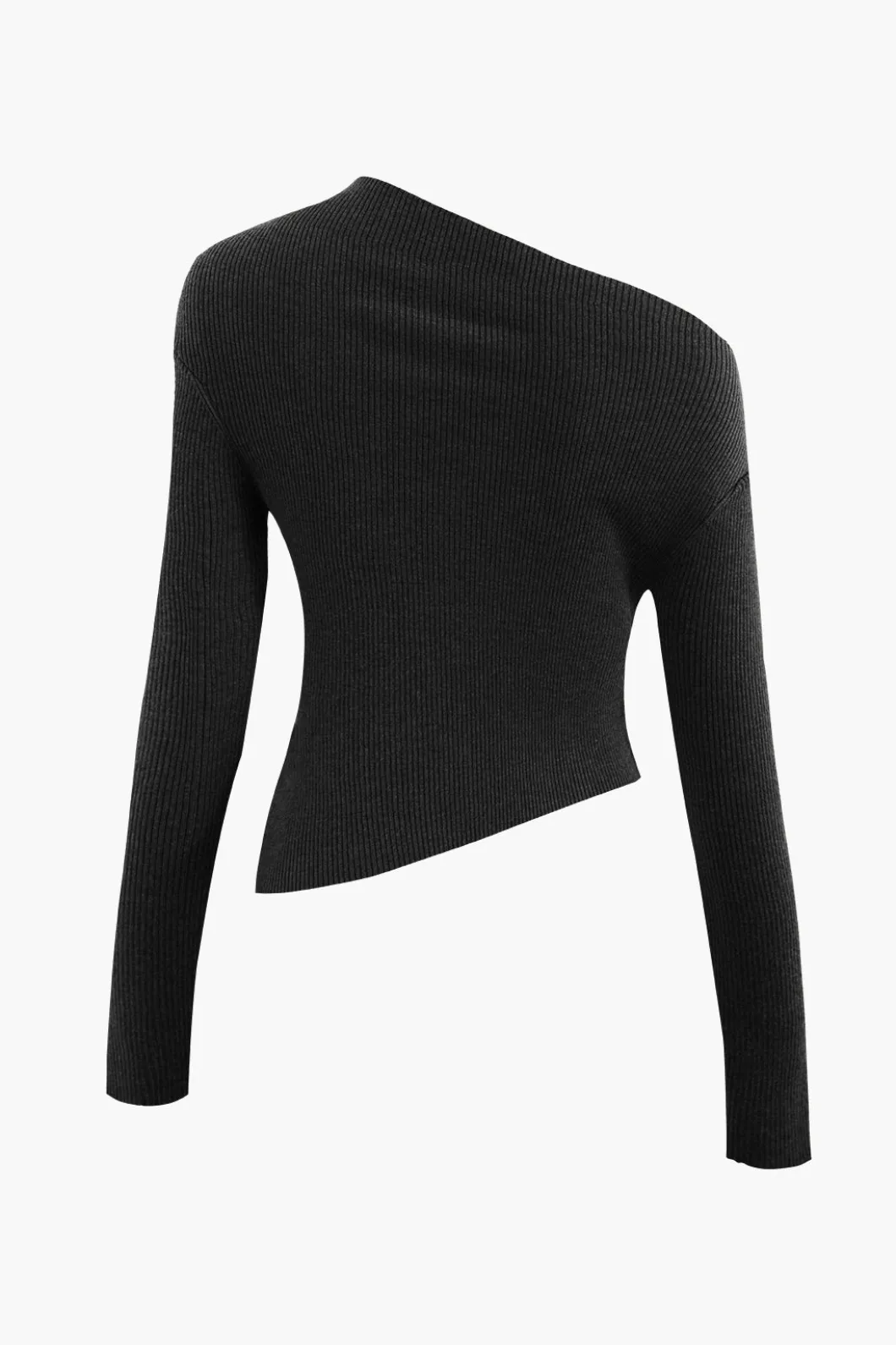 Asymmetrical Long Sleeve Rib Knit Top>MICAS Fashion