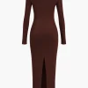 Asymmetrical Neck Slit Maxi Dress>MICAS Outlet