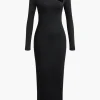 Asymmetrical Neck Slit Maxi Dress>MICAS Outlet