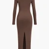 Asymmetrical Neck Slit Maxi Dress>MICAS Outlet