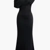 Asymmetrical One Shoulder Ruched Slit Maxi Dress>MICAS Discount