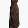 Asymmetrical One Shoulder Pleated Midi Dress>MICAS Hot