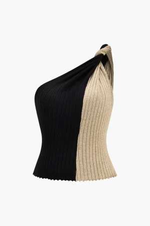 Asymmetrical Patchwork Knit Tank Top>MICAS New