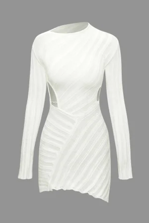 Asymmetrical Ripped Cut Out Knit Long Sleeve Mini Dress>MICAS Online