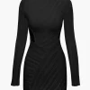 Asymmetrical Ripped Cut Out Knit Long Sleeve Mini Dress>MICAS Online
