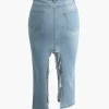 Asymmetrical Ripped Denim Midi Skirt>MICAS Discount