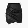Asymmetrical Ruched Faux Leather Mini Skirt>MICAS Online