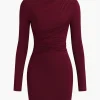 Asymmetrical Ruched Long Sleeve Mini Dress>MICAS Outlet