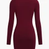 Asymmetrical Ruched Long Sleeve Mini Dress>MICAS Outlet