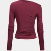 Asymmetrical Ruched Long-Sleeve Top>MICAS Fashion