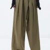 Asymmetrical Ruched Wide Leg Trousers>MICAS New