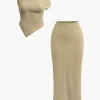 Asymmetrical Twist Top And High Waist Maxi Skirt Set>MICAS Sale