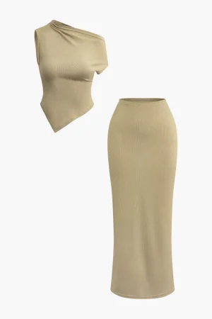 Asymmetrical Twist Top And High Waist Maxi Skirt Set>MICAS Sale